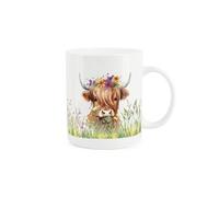 Purely Home Highland Cow Mug - Floral Crown Brown Cow Tea/coffee Bone China Mug Gift