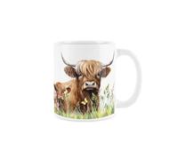 Purely Home Highland Cow Mug - Mum & Calf Farmyard Tea/Coffee Gift Present Ceramic Cup