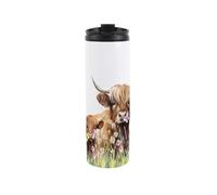 Purely Home Highland Cow Travel Mug - Cute Cow Mum And Calf Gift - Reusable Stainless Steel Vacuum-Sealed Double-Walled Drinks Travel Flask