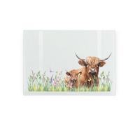 Purely Home Highland Cows Worktop Saver Glass Chopping Board - Worktop Protector