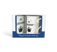 Purely Home His Lordship Mug & Coaster Gift Set - Novelty Royalty King Presents For Him - Tea/coffee Bone China Mug And Glass Coaster Set