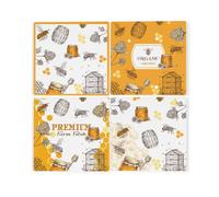 Purely Home Honey Bees Ceramic Coaster Set - Beehives & Bumblebees Gift Golden Yellow Square Set Of Four (4) Coasters