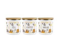 Purely Home Honey Bees Tea Coffee Sugar Canisters Set - Beehives & Honey Bumblebee Gift - Enamel Storage Containers