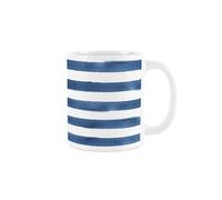 Purely Home Horizontal Blue & White Stripes Mug - Striped Ceramic Tea/Coffee Drinks Cup Gifts