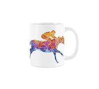Purely Home Horse Racing Mug - Sports Abstract Paint Effect White Coffee/Tea Gift for Horse Racing Fans