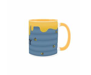 Purely Home Hunny Jar Mug - Blue & Yellow Honey Pot & Bumblebees Themed Novelty Gift Present - Tea/Coffee Golden Ceramic Cup
