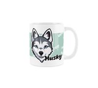 Purely Home Husky Dog Mug - Cartoon Fun Novelty Gift for Dog Lovers - Tea/Coffee Ceramic White Cup