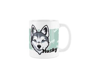 Purely Home Husky Dog Mug - Cartoon Fun Novelty Gift for Dog Lovers - Tea/Coffee Ceramic White Cup
