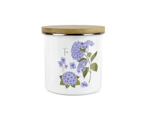 Purely Home Hydrangea Flower Kitchen Tea Storage Canister - Floral Garden Plants Metal Enamel Hot Drinks Storage Container