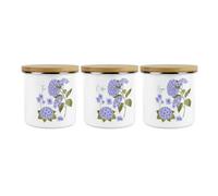 Purely Home Hydrangea Flower Tea, Coffee & Sugar Set Of 3 - Floral Garden Plants Metal Enamel Tea Coffee Sugar Hot Drinks Storage Container