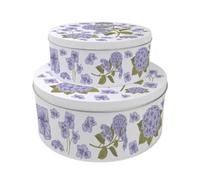 Purely Home Hydrangea Set Of 2 Cake Tins Gift - Lilac Floral Nesting Round Large & Medium Metal Storage Containers For Cakes And Baking