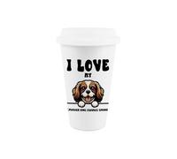 Purely Home I Love My Cavalier King Charles Spaniel Ceramic Travel Mug - Gift For Dog Owners - Silicone Lid Double-Walled Insulated Drinks Cup