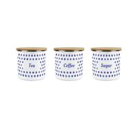 Purely Home Indigo Blue Polka Dot Kitchen Storage Canister Set - Spotty Print Metal Tea Coffee Sugar Enamel Food Storage Containers Set Of 3