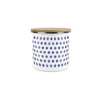Purely Home Indigo Blue Polka Dots Storage Canister - Spotty Dotty Dark Blue And White Metal Enamel Medium Sized Food Storage Container