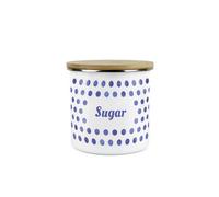 Purely Home Indigo Blue Polka Dots Sugar Storage Canister - Spotty Dotty Dark Blue And White Metal Enamel Medium Sized Food Storage Container