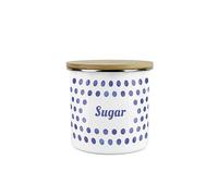 Purely Home Indigo Blue Polka Dots Sugar Storage Canister - Spotty Dotty Dark Blue And White Metal Enamel Medium Sized Food Storage Container