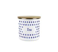 Purely Home Indigo Blue Polka Dots Tea Storage Canister - Spotty Dotty Dark Blue And White Metal Enamel Medium Sized Food Storage Container