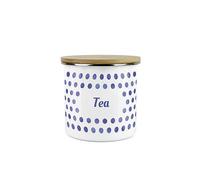 Purely Home Indigo Blue Polka Dots Tea Storage Canister - Spotty Dotty Dark Blue And White Metal Enamel Medium Sized Food Storage Container