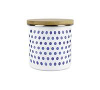 Purely Home Indigo Polka Dots Spots Canister - White Metal Enamel Kitchen Food Storage Container