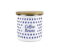 Purely Home Indigo Polka Dots Spots Coffee Beans Canister - White Metal Enamel Kitchen Food Storage Container