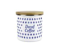 Purely Home Indigo Polka Dots Spots Decaf Coffee Canister - White Metal Enamel Kitchen Food Storage Container