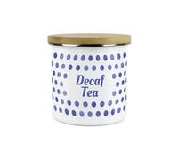 Purely Home Indigo Polka Dots Spots Decaf Tea Canister - White Metal Enamel Kitchen Food Storage Container