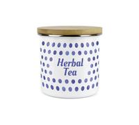 Purely Home Indigo Polka Dots Spots Herbal Tea Canister - White Metal Enamel Kitchen Food Storage Container
