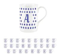 Purely Home Indigo Polka Dots Spots Letter A Mug - Fine Bone China Alphabet Initials Gift/Present Mug