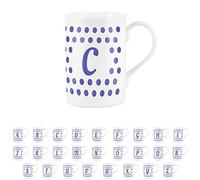 Purely Home Indigo Polka Dots Spots Letter C Mug - Fine Bone China Alphabet Initials Gift/Present Mug