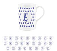 Purely Home Indigo Polka Dots Spots Letter E Mug - Bone China Alphabet Initials Gift/Present Mug