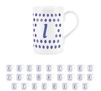 Purely Home Indigo Polka Dots Spots Letter I Mug - Bone China Alphabet Initials Gift/Present Mug