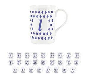 Purely Home Indigo Polka Dots Spots Letter I Mug - Fine Bone China Alphabet Initials Gift/Present Mug