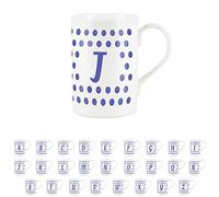 Purely Home Indigo Polka Dots Spots Letter J Mug - Bone China Alphabet Initials Gift/Present Mug