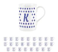 Purely Home Indigo Polka Dots Spots Letter K Mug - Bone China Alphabet Initials Gift/Present Mug