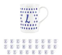 Purely Home Indigo Polka Dots Spots Letter L Mug - Fine Bone China Alphabet Initials Gift/Present Mug