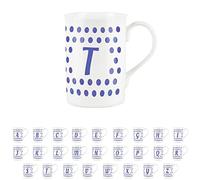 Purely Home Indigo Polka Dots Spots Letter T Mug - Bone China Alphabet Initials Gift/Present Mug