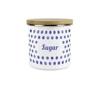 Purely Home Indigo Polka Dots Spots Sugar Canister - White Metal Enamel Kitchen Food Storage Container