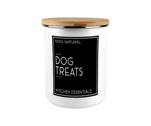Purely Home Inverted Minimalist Dog Treats Storage Canister - Stylish Black & White Kitchen/home Large Enamel Jar With Lid Dog Lovers Gift