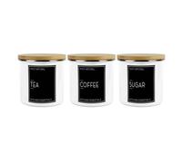 Purely Home Inverted Minimalist Tea Coffee & Sugar Storage Canisters Set Of 3 - Natural Black & White Décor - 1.2L Enamel Storage Containers