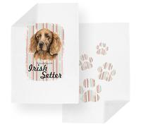 Purely Home Irish Setter & Paw Prints Tea Towel Set - House Belongs to the Dog Gift Set - Mixed Pack of 2 Striped Panama Cotton Kitchen Dish Towels/Drying Cloths