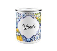 Purely Home Italian Summer Large Metal Utensil Holder - Kitchen Utensil Pot/Organiser for Countertop Decor Gift 18x16.5cm
