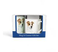 Purely Home Jack Russell Mug & Coaster Gift Set - Lifes Better With A Jack Russell - Bone China Mug And Glass Coaster Set