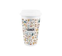 Purely Home Joiner Ceramic Travel Mug - Novelty Carpentry Themed Gifts - Reusable Silicone Lid Double-Walled Insulated Hot/Cold Drinks Cup Present
