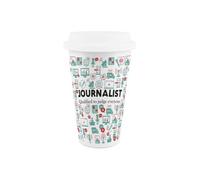 Purely Home Journalist Ceramic Travel Mug - Novelty Media Themed Gifts/presents - Double-Walled Insulated Hot/cold Drinks Cup