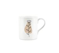 Purely Home Khaki Tan Minimalistic Plant Mug - Organic Plants Collection - Small Fine Bone China White Mug Tea Coffee Present Gift