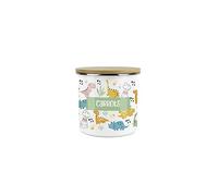 Purely Home Kids Mini Snack Pot - Lunchtime Dinosaurs Carrots Storage Canister - White Metal Enamel Treats Storage Container
