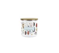 Purely Home Kids Mini Snack Pot - Lunchtime Forest Animals Cucumber Storage Canister - White Metal Enamel Treats Storage Container