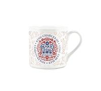 Purely Home King Charles III Coronation Design Mug - Fine Bone China White and Pink Commemorative Mug Official Emblem Coffee/Tea Gift