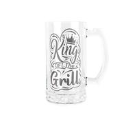 Purely Home King of The Grill Glass Stein - BBQ Fathers Day Beer Glass Gift/Present - 450ml Drinking Cup/Tankard with Handle Gifts for Him
