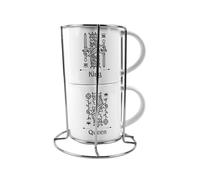 Purely Home King & Queen Stacking Mugs Set Gift - Black Playing Cards Ceramic Cups Set of 2 with Metal Stand, Classic Game Gifts for Couples
